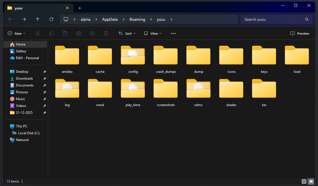 Locate the Yuzu keys Folder
