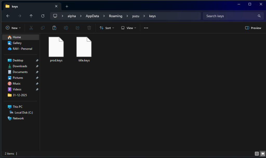 Paste yzuzu prod.keys and title.keys files
